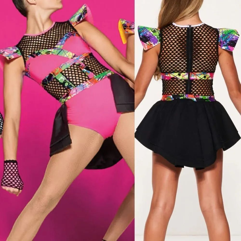Kelle dance neon pink Y2K 80’s 5129A to the max costume leotard fishnet MC child